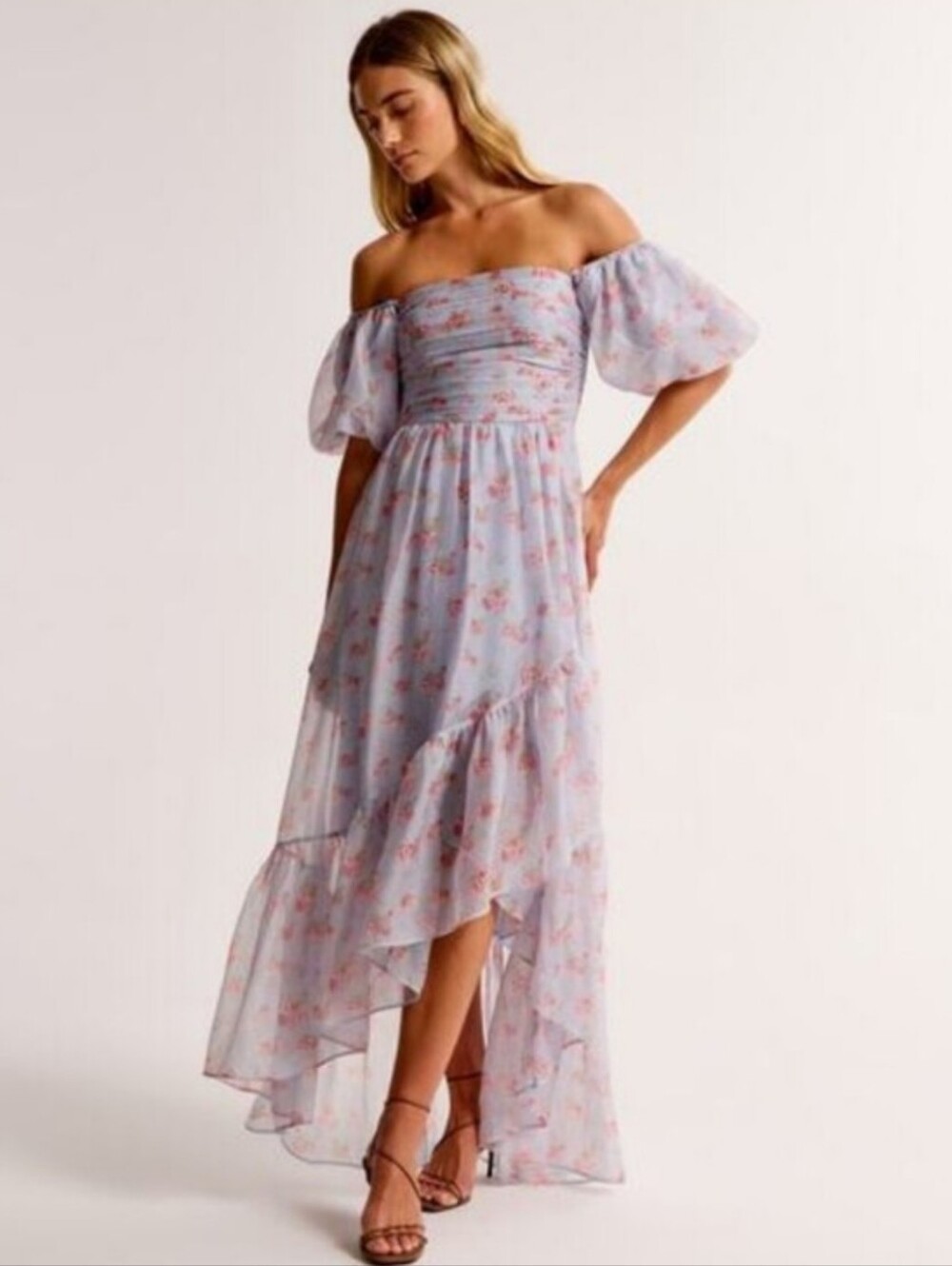 Abercrombie & Fitch Emerson Drama Maxi Dress Off-The-Shoulder Floral Ruffle LP